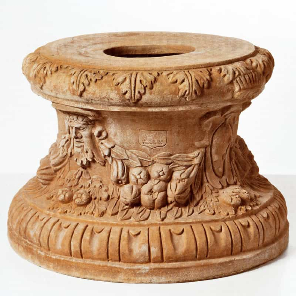Edel dekorierte Terracotta Säule aus Impruneta – Klassischer Sockel für Statuen und Pflanzgefäße, frostfest